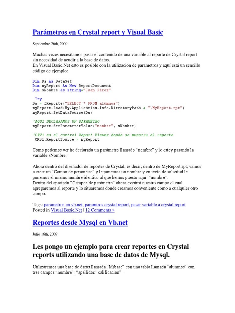 Parámetros en Crystal Report y VB.NET | PDF | Batería (electricidad ...