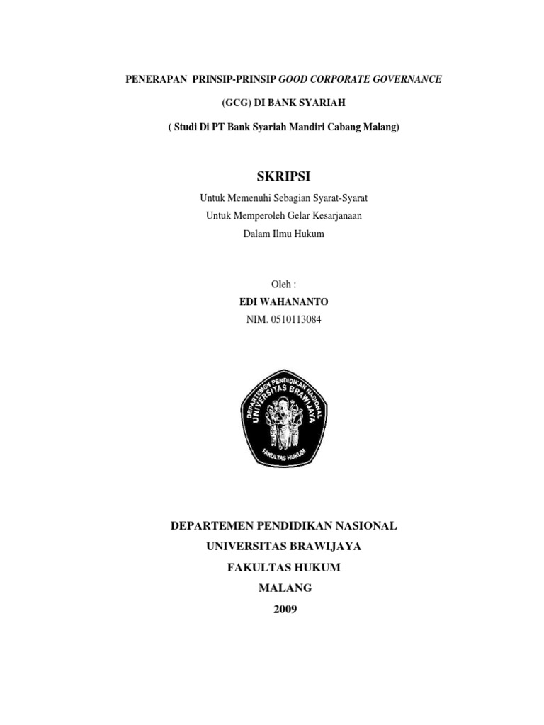 Penerapan Prinsip Prinsip Good Corporate Governance 0d 0a Gcg Pada Bank Syariah Studi Pada Pt Bank Syariah Mandiri Cabang Malang