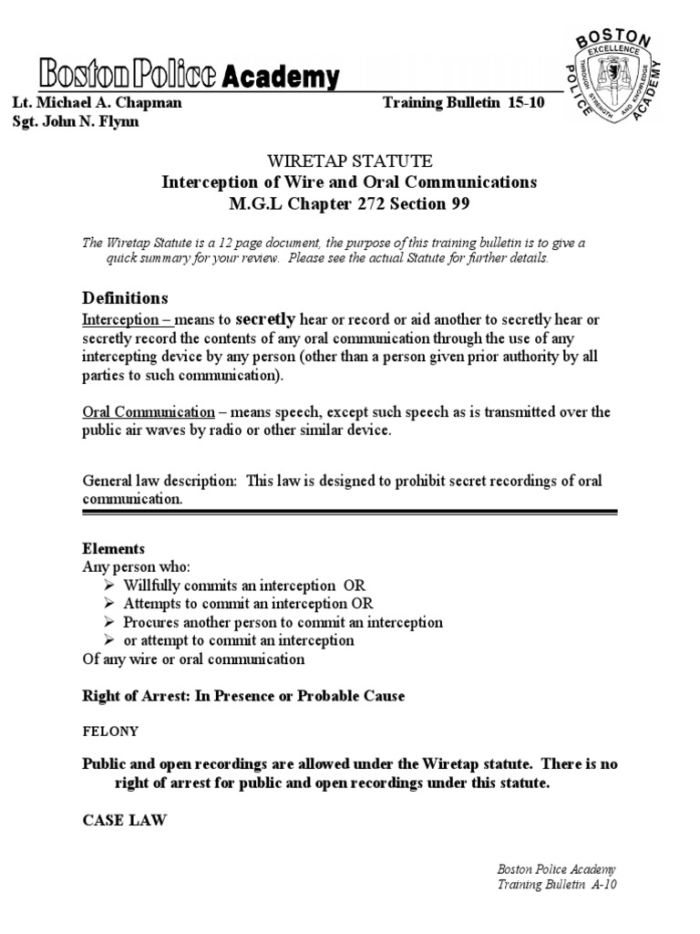 Massachusetts Wiretap Statute Overview | PDF | Telephone Tapping ...