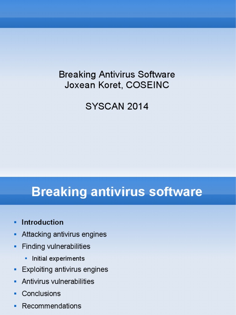 Breaking Antivirus Software Vulnerabilities | PDF | Crime Prevention ...