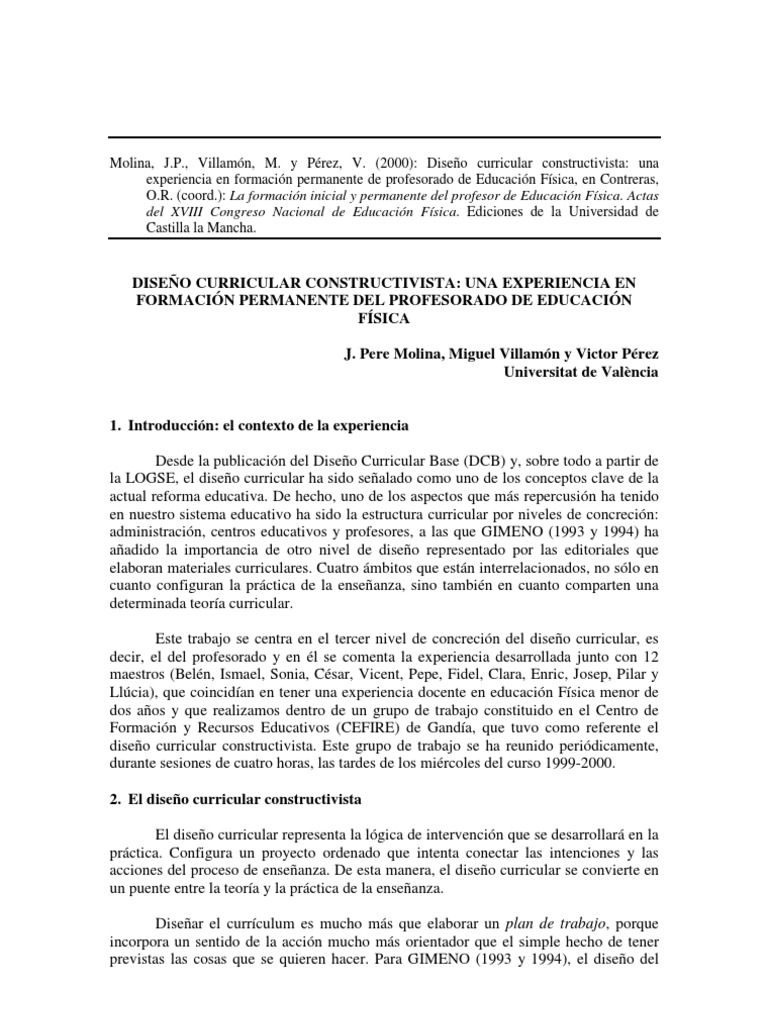 Diseño Curricular Constructivista en Educación Física | PDF | Plan de ...