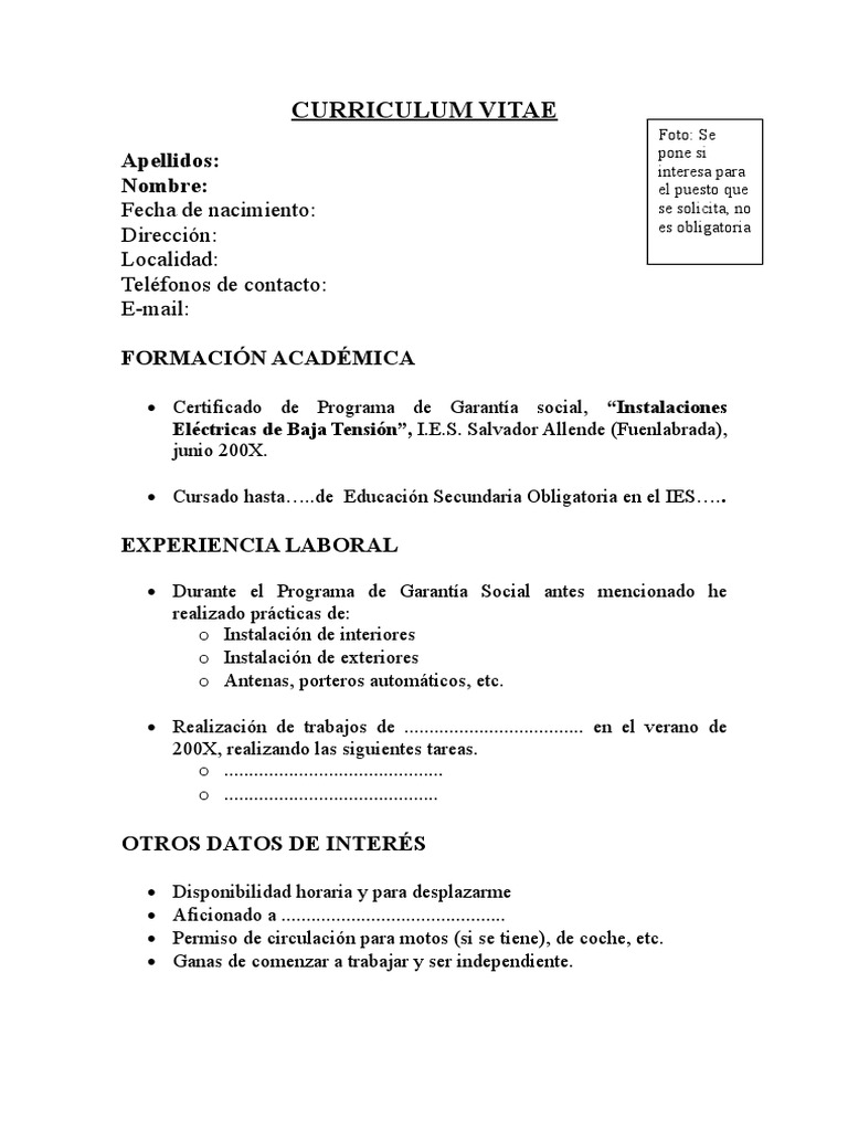 CURRICULUM VITAE modelo