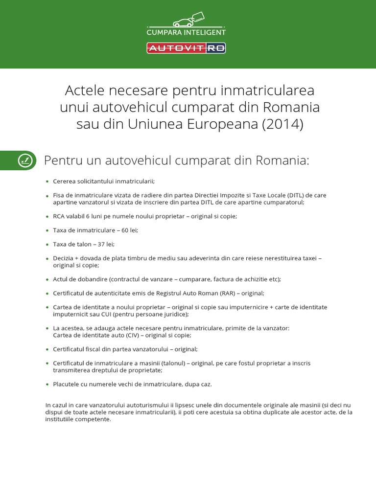 Acte Necesare Inmatricularii