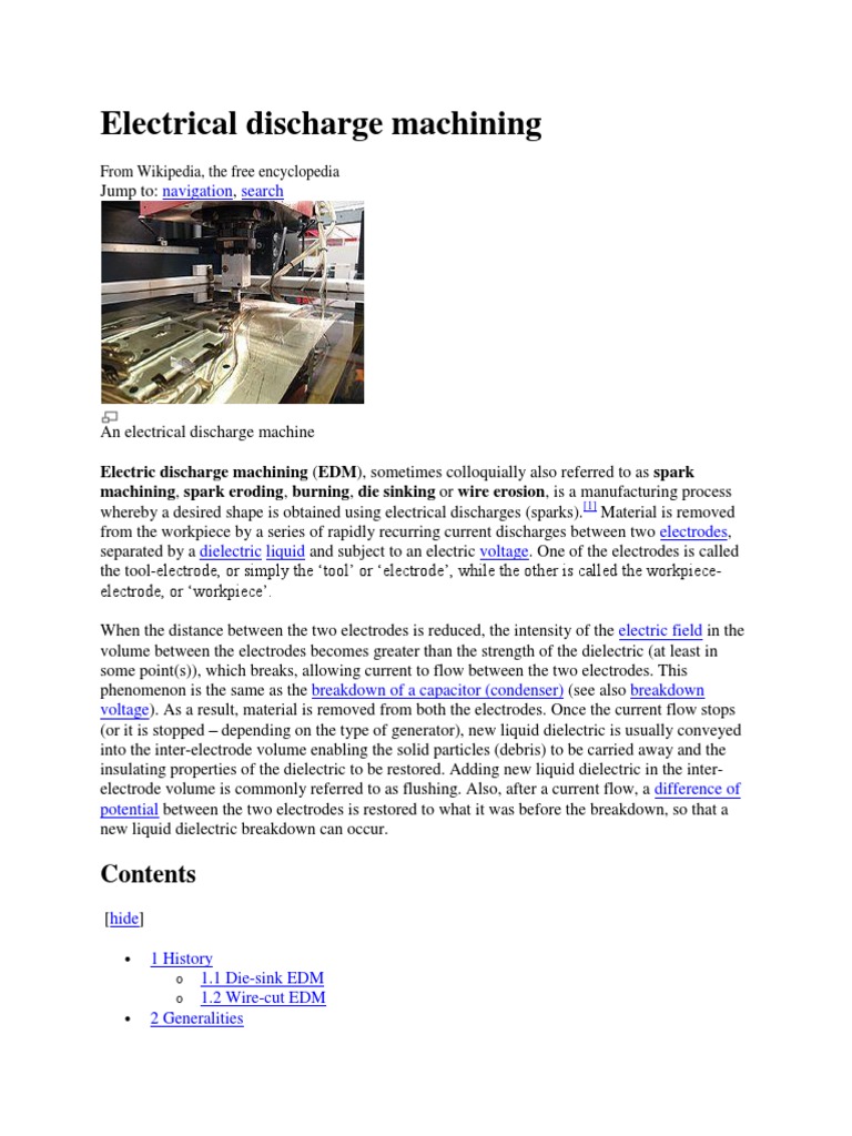 Overview of Electrical Discharge Machining | PDF | Machining | Metalworking