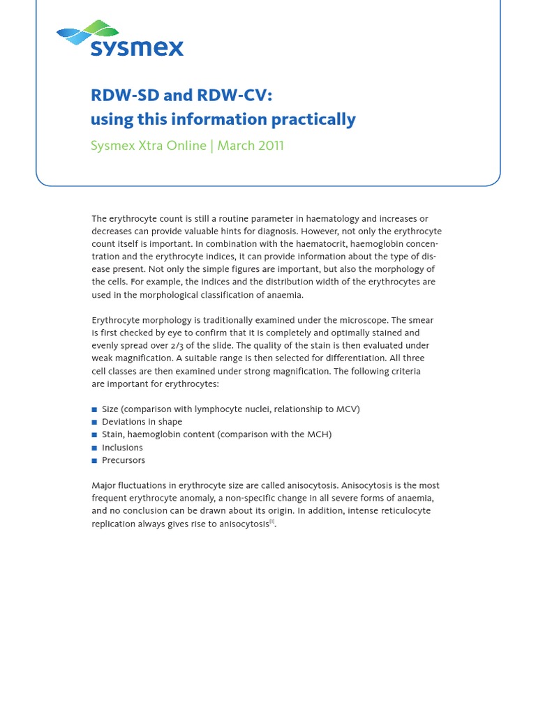 Xtra Online Rdw Sd Rdw Cv Anemia Red Blood Cell