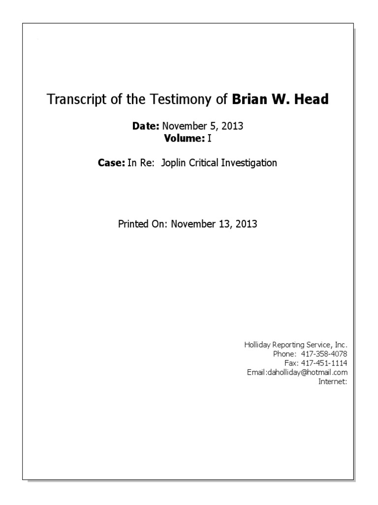Brian W. Head Testimony Transcript | PDF | Real Estate Broker | Social ...