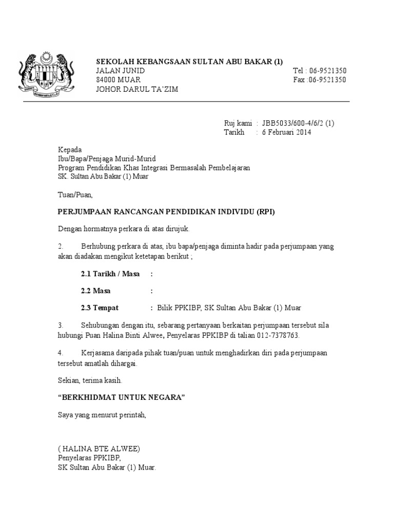 Contoh Surat Pangilan Ibubapamaakluman Ibubapa Mangsa Rogol