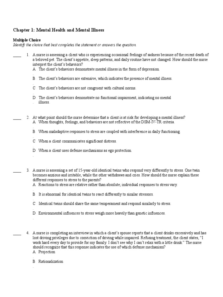Mental Health Nursing: Chapter 1 Overview | PDF | Mental Disorder ...
