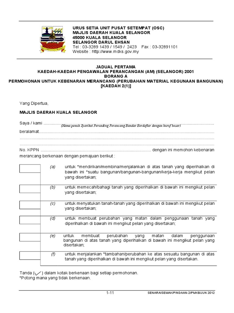 Checklist Permohonan Kebenaran Merancang Pelan Perubahan Material Kegunaan Bangunan Pdf