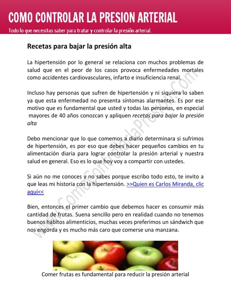 Recetas para Bajar La Presión Alta | PDF | Hipertensión | Alimentos