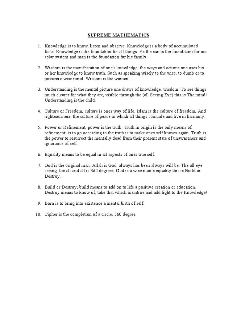 Supreme Mathematics: 1-40 Lessons | PDF | Wisdom | Sun
