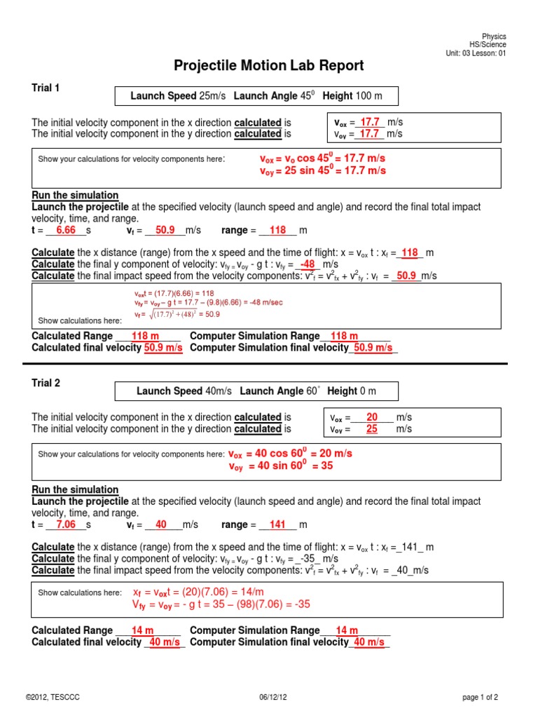 12_SPH0301MMM_Projectile Motion Lab Report KEY Velocity Speed