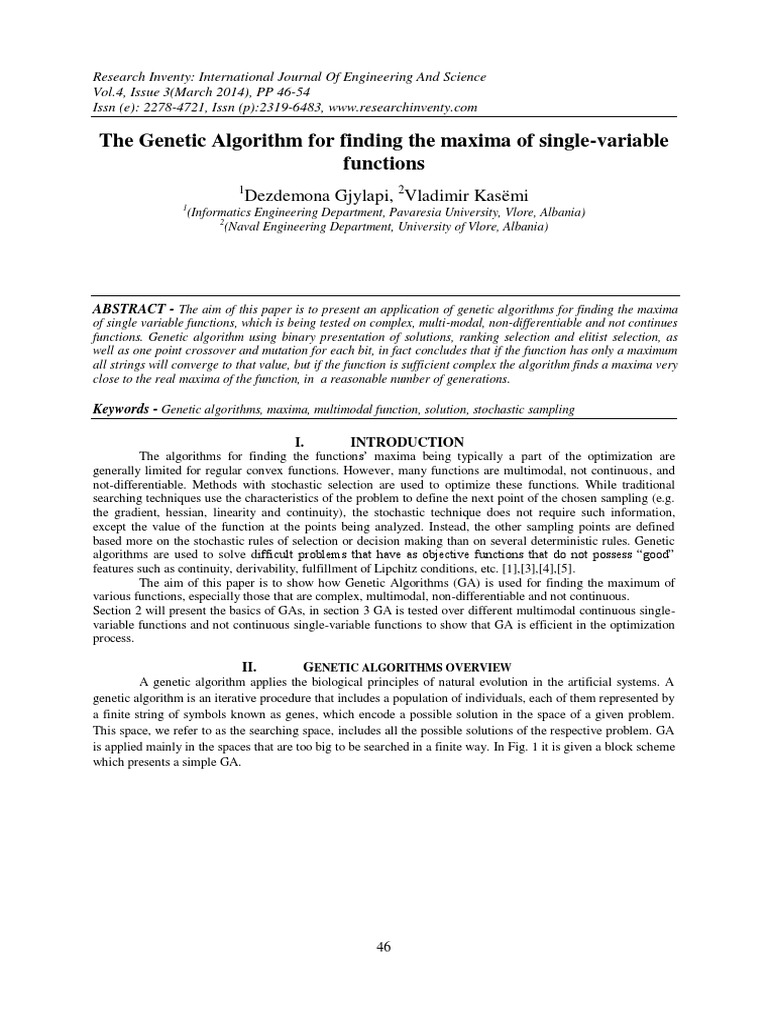 The Genetic Algorithm For Finding The Maxima of Single-Variable ...