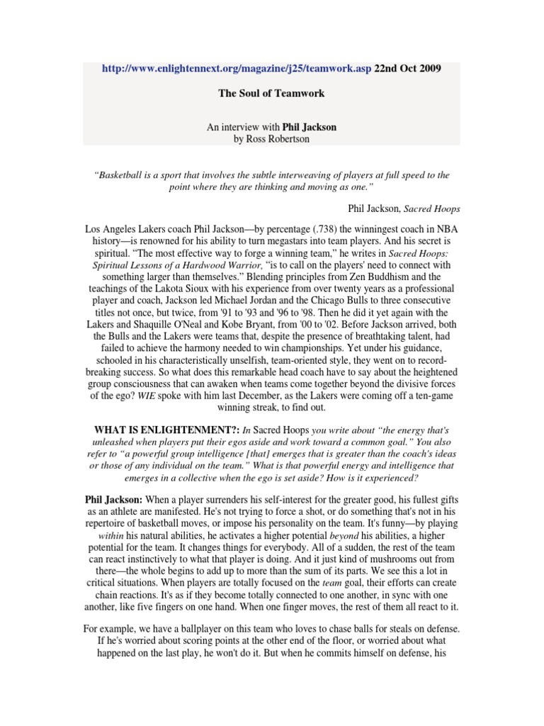 Coaching Philosophy of Phil Jackson Los Angeles Lakers National