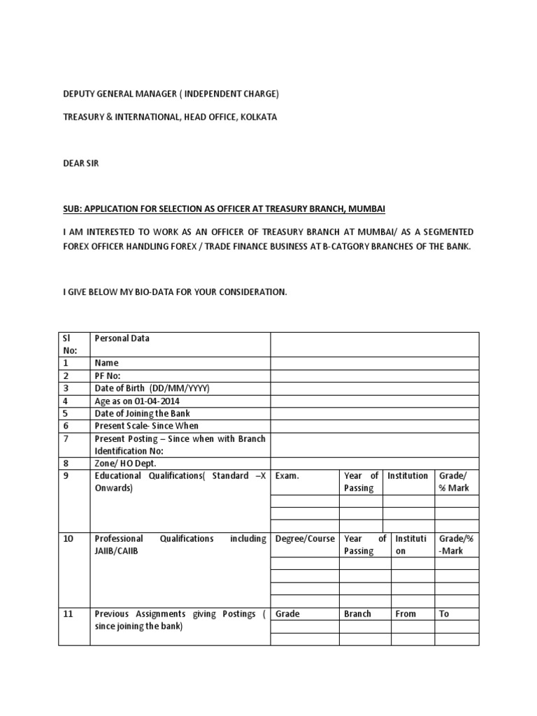 Application for Treasury Officer Position | PDF