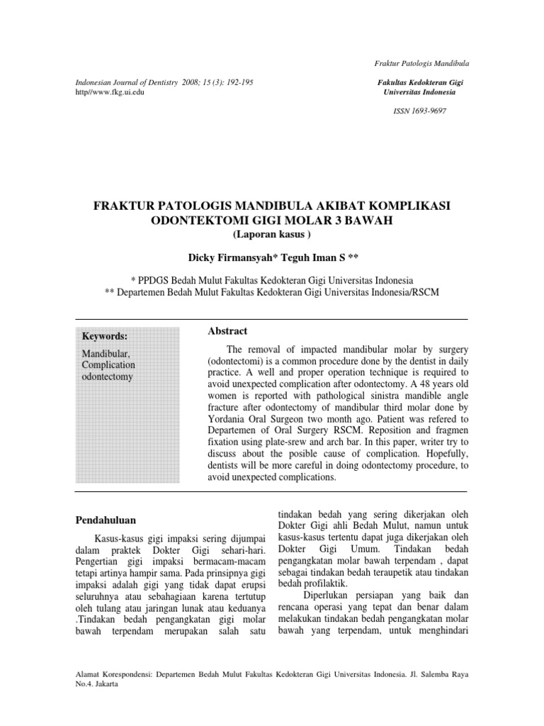 Fraktur Patologis Mandibula Akibat Komplikasi | PDF