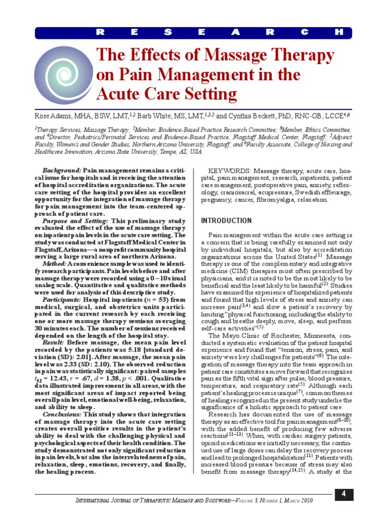 The Effects of Massage Therapy On Pain Management in The Acute Care ...