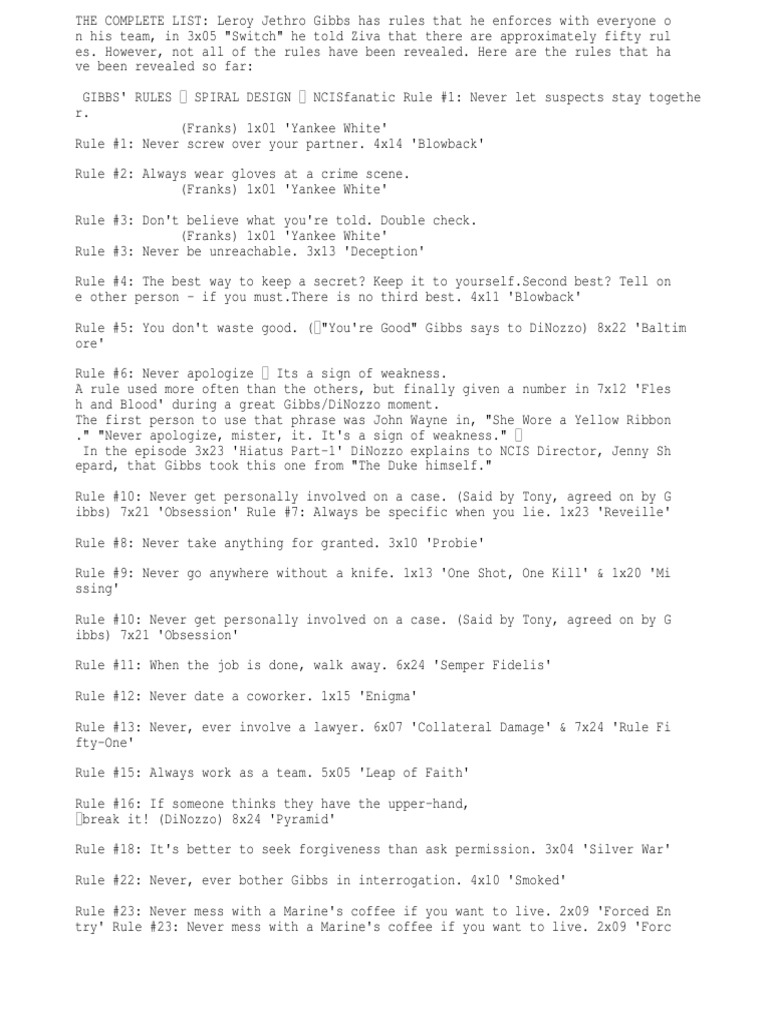 Gibbs Rules PDF American Television Series Violence