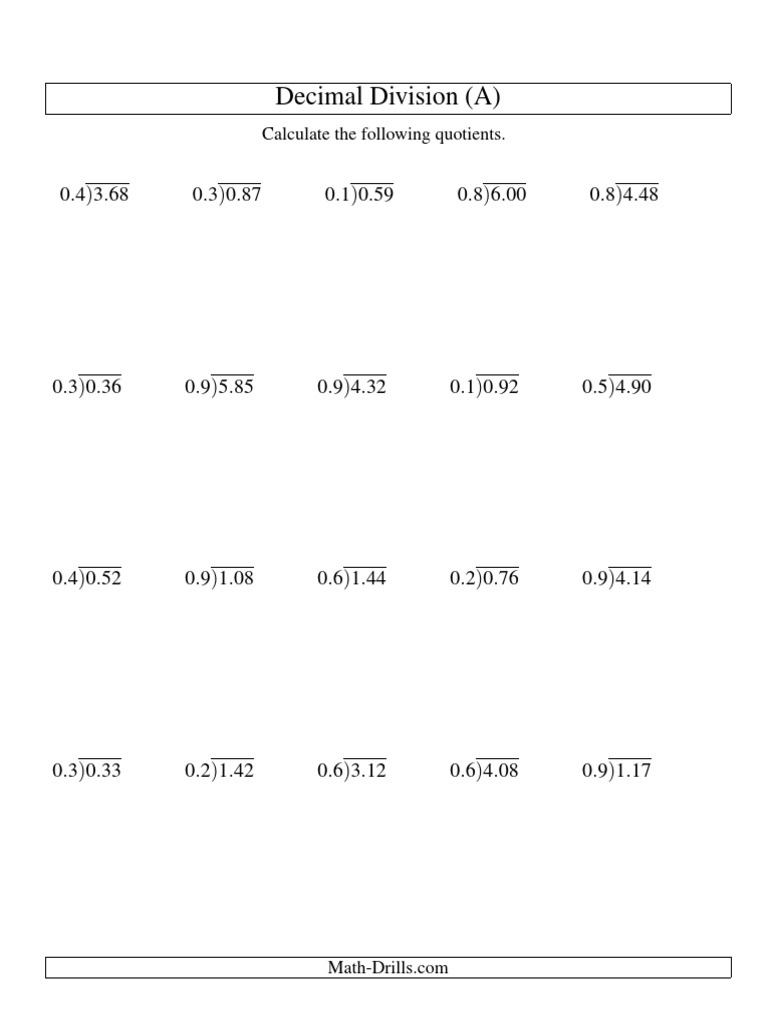 Decimal Division Practice Problems | PDF | Numbers | Arithmetic