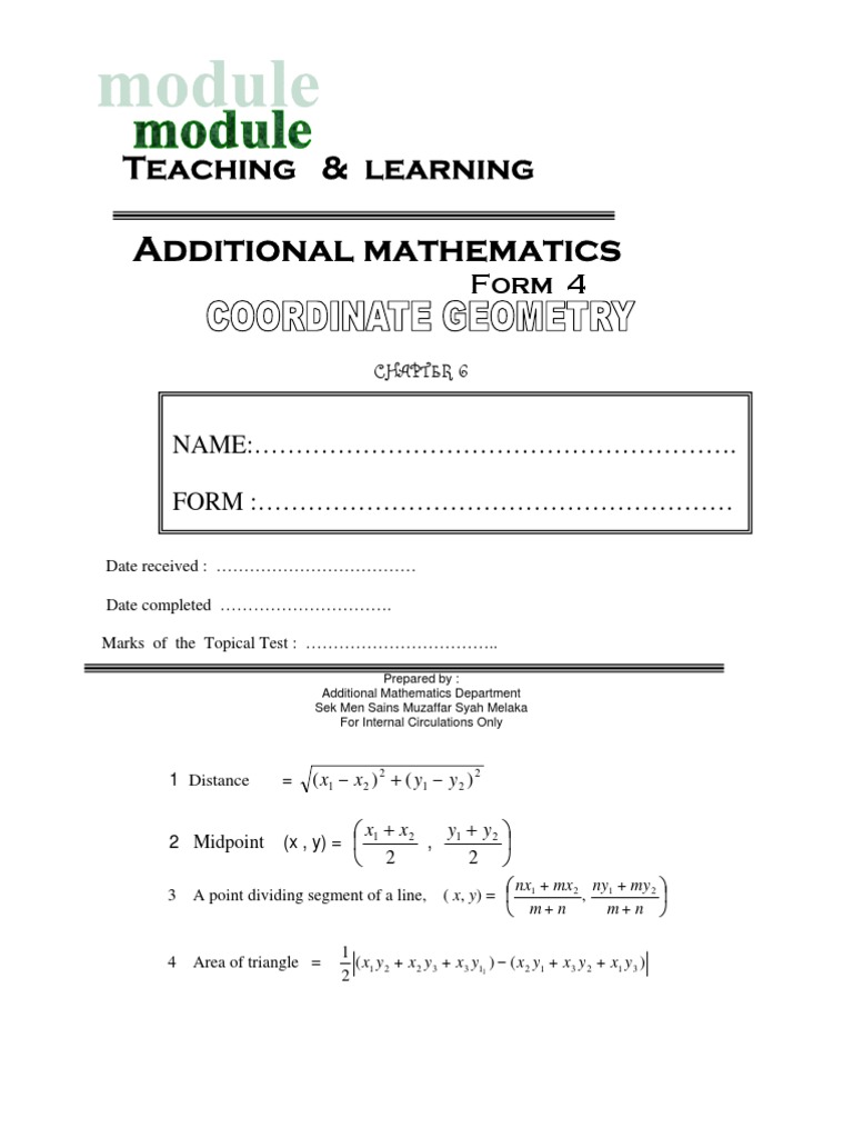 Coordinate Geometry Form 4 Guide | PDF | Line (Geometry) | Area