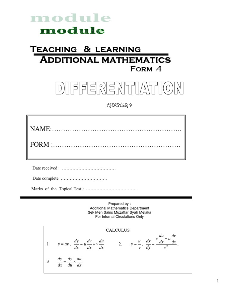 Additional Maths: Differentiation Guide | PDF | Derivative | Area
