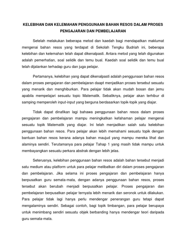 Kelebihan Dan Kelemahan Penggunaan Bahan Resos Dalam Proses Pengajaran Dan Pembelajaran Pdf