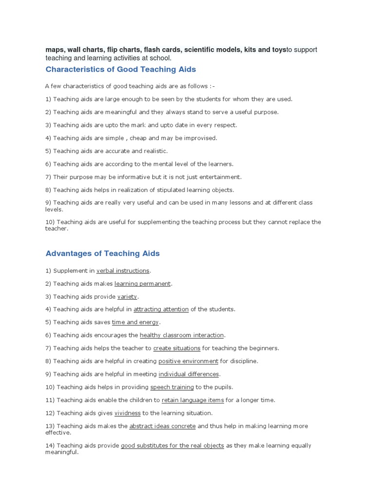 Characteristics of Good Teaching Aids PDF Puppetry Teachers