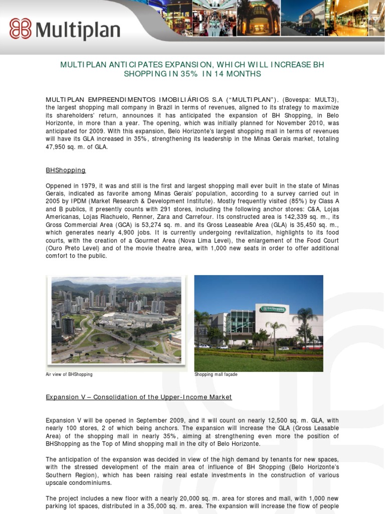 Multiplan Expands BH Shopping by 35% | PDF | Shopping Mall | Income