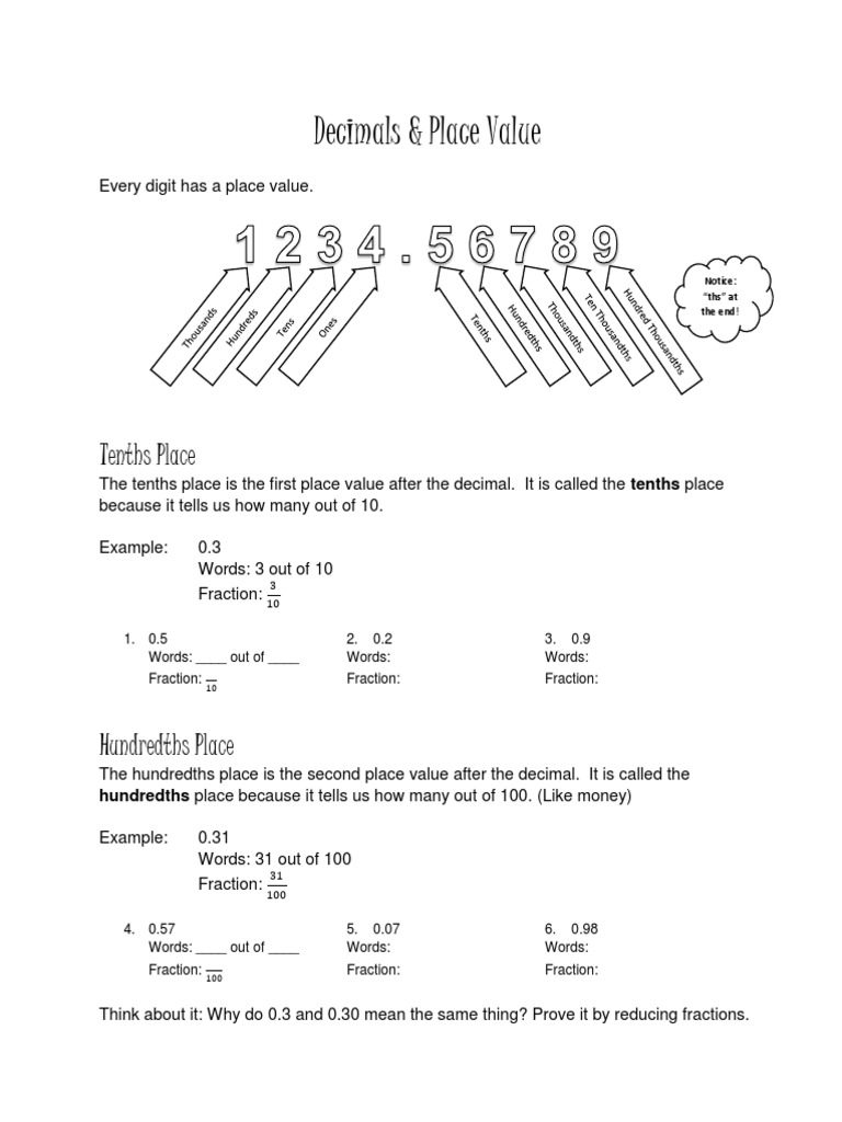 decimals and place value | Fraction (Mathematics) | Rounding