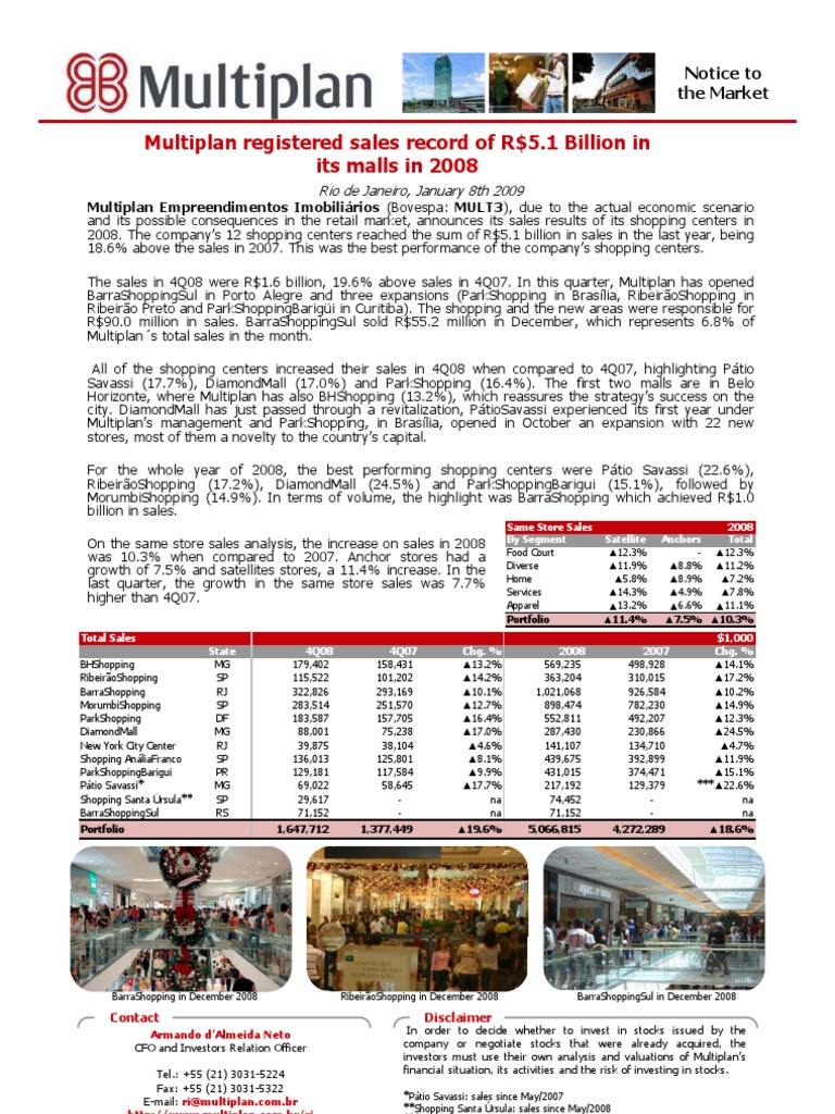Multiplan 2008 Sales Results Overview | PDF | Investing | Market ...