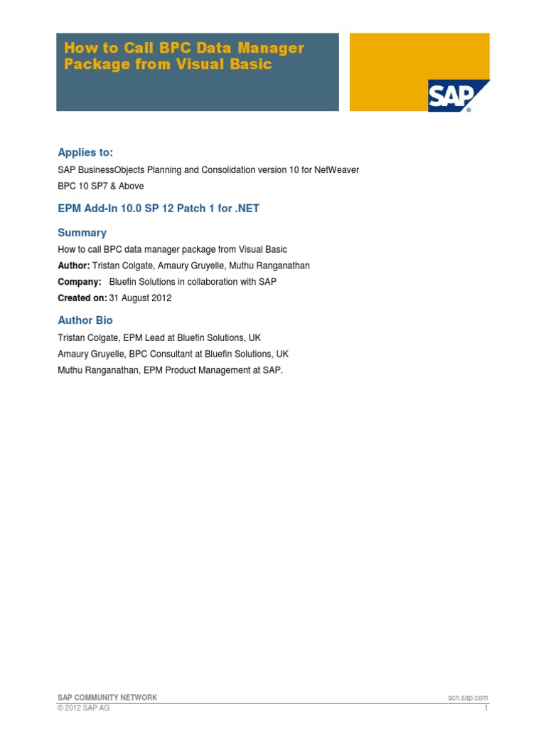 How To Call BPC Data Manager Package From Visual Basic | PDF | Ibm Db2 ...