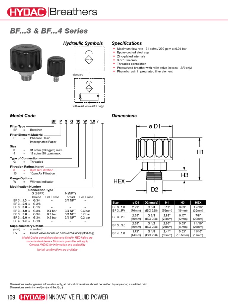 Hydac Air Breather Filter Filtration Valve
