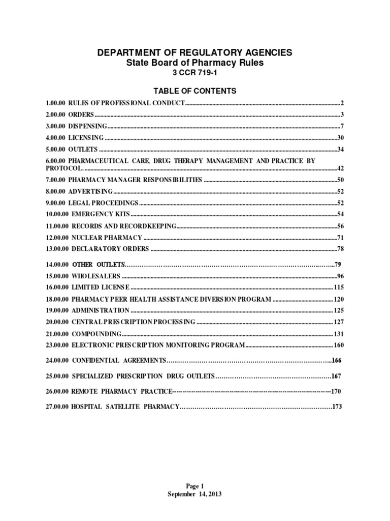 State of Colorado Board of Pharmacy Rules 3 CCR 7191 PDF Medical