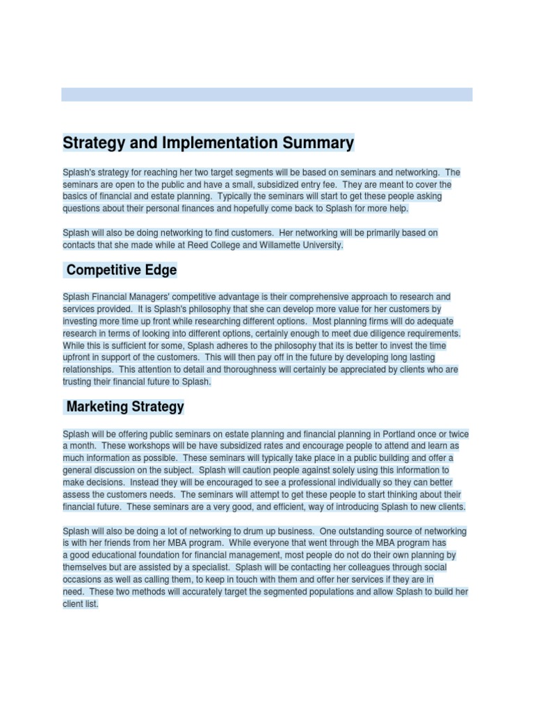 Strategy and Implementation Summary | PDF
