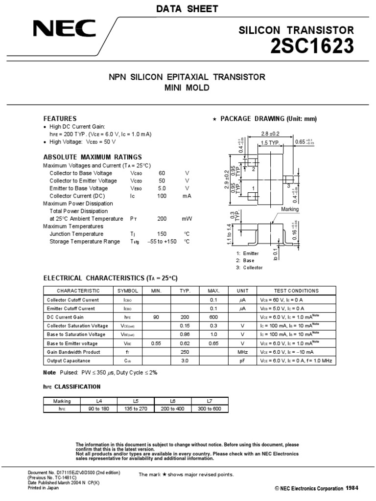 2SC1623 | Bipolar Junction Transistor | Safety