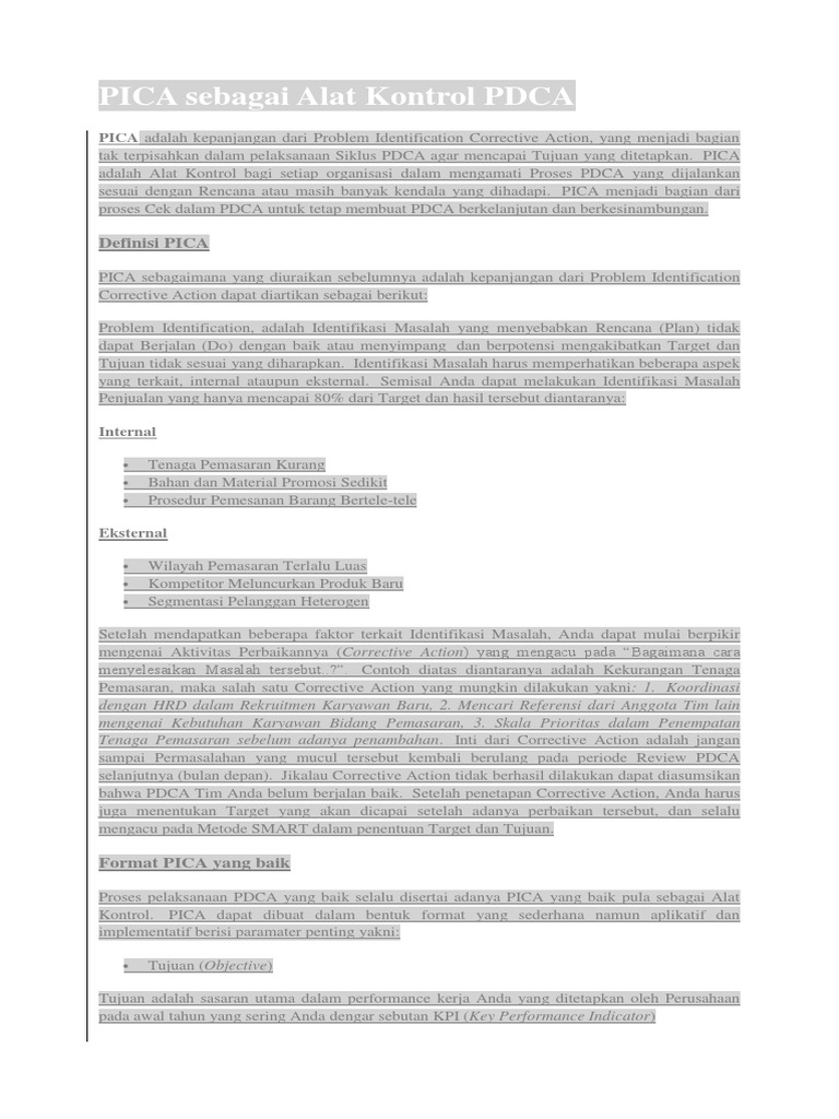 PICA: Alat Kontrol dalam PDCA | PDF