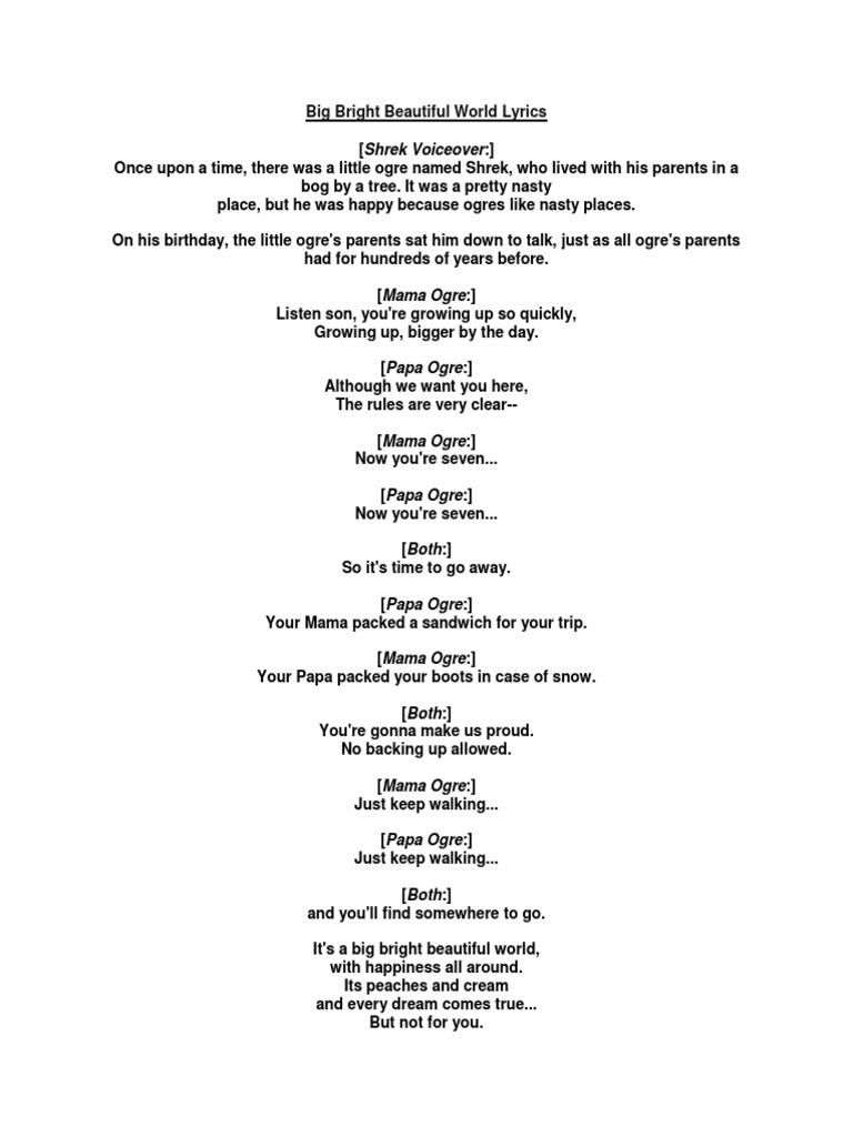 Shrek the Musical Lyrics | Leisure