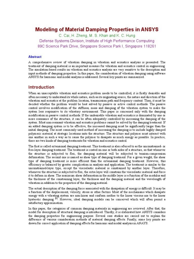 Modeling Material Damping Properties in Ansys PDF Normal Mode