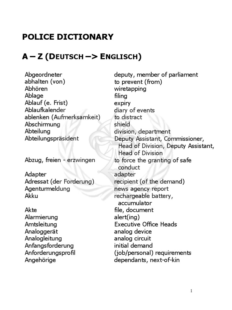 Police English-German Dictionary - August 2012 | PDF