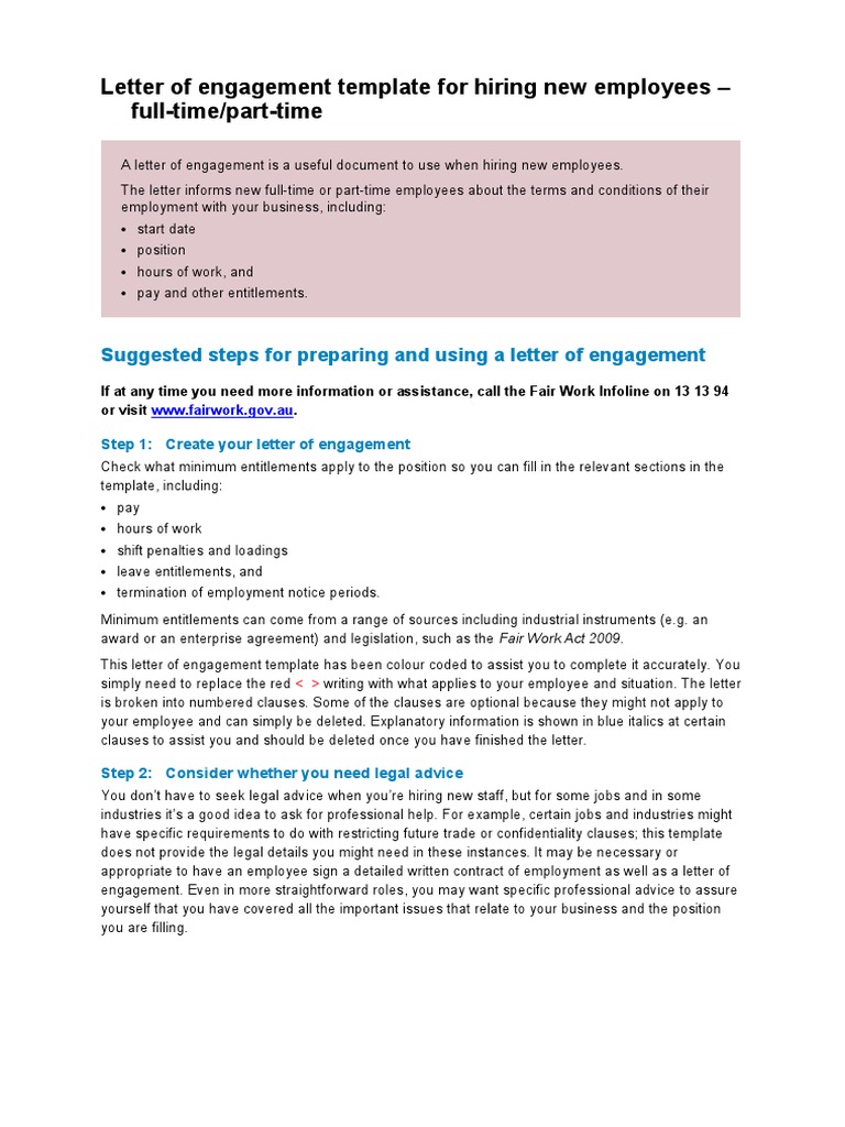 Letter of Engagement Full Time Part Time | PDF | Employment 