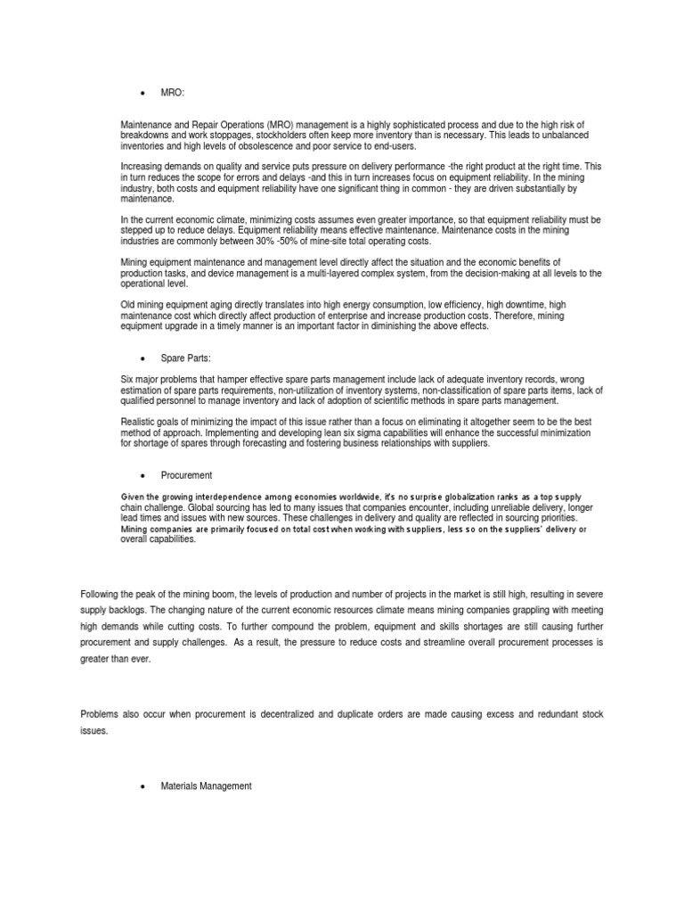 Supply Chain Challenges Mining Industry PDF Inventory Supply Chain