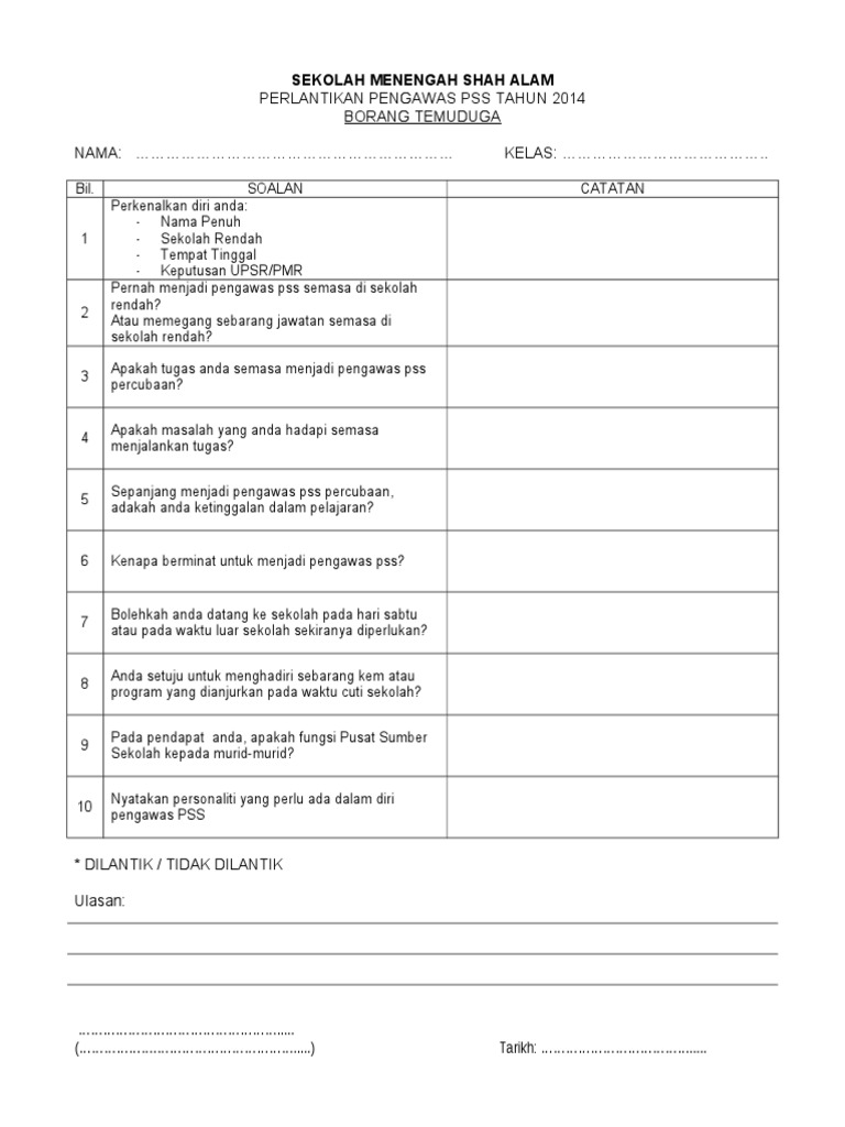 Soalan Temuduga Pss Pdf