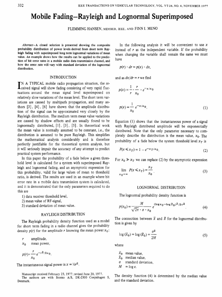 Rayleigh and Lognormal Fading Analysis | PDF | Telecommunication | Radio