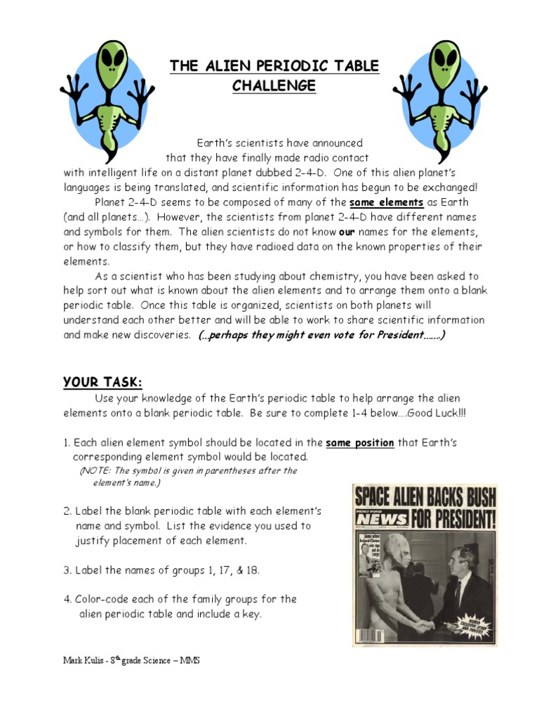 Alien Periodic Table Worksheet Answers