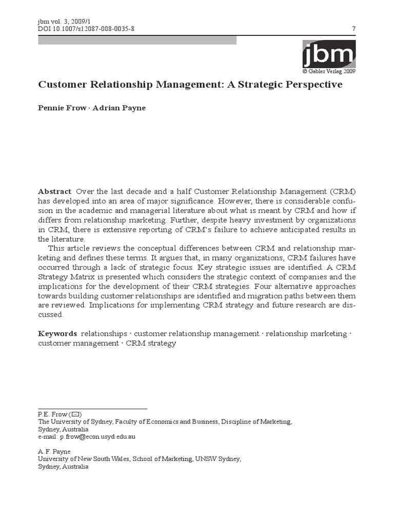 CRM - A Strategic Perspective PDF | PDF | Customer Relationship ...