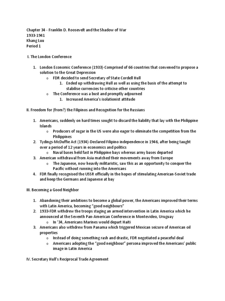 Apush Chapter 34 Outline Pdf Franklin D Roosevelt Attack On