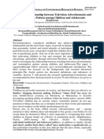 A Survey on Relationship Between Television Advertisements and Consumption Pattern Among Children and Adolescents