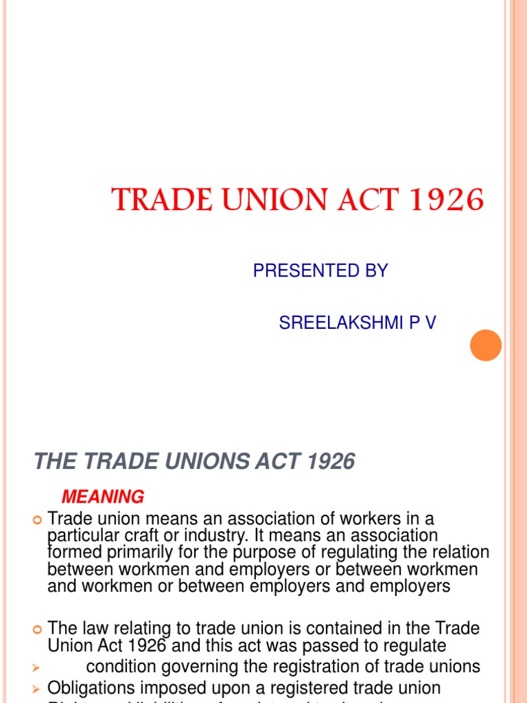 Trade Union Act 1926 Overview | PDF | Legal Personality | Trade Union