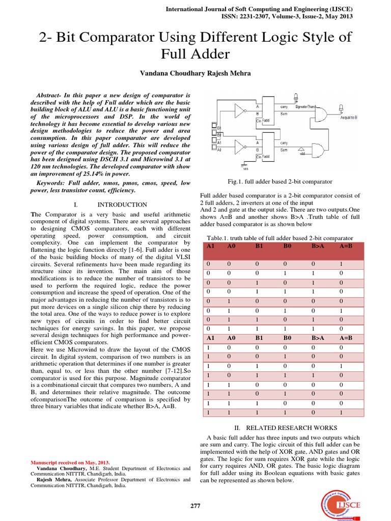 2-Bit Comparator Design with Full Adders | PDF | Logic Gate | Digital ...