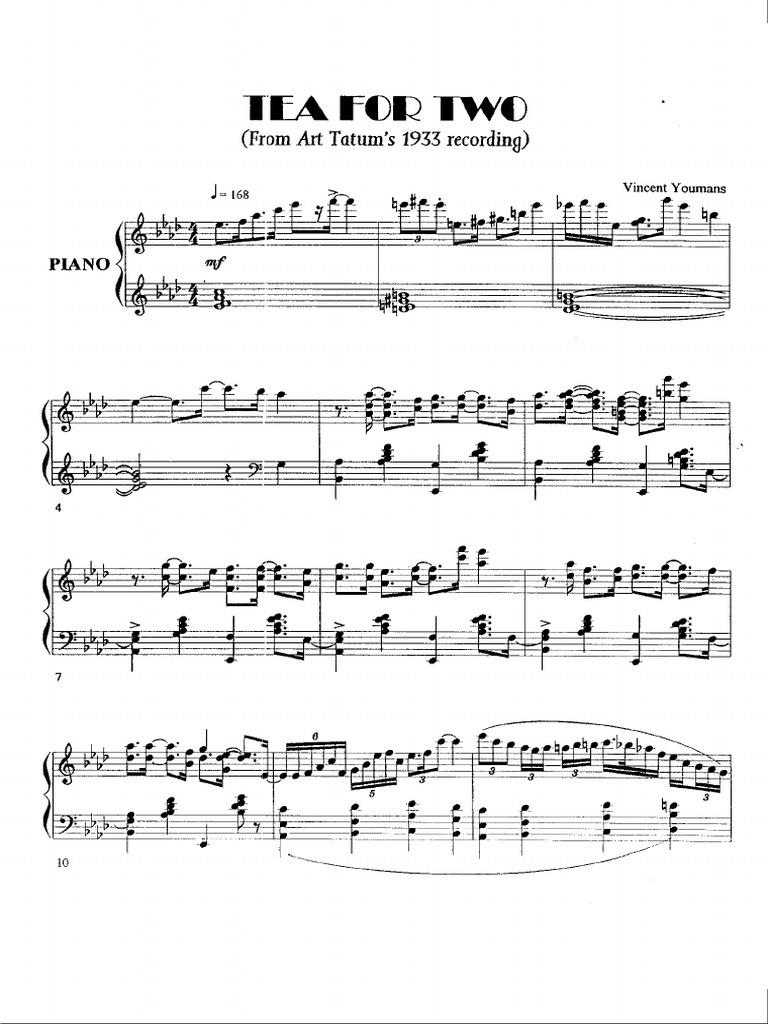 Partition Piano Gratuite Pdf Tea For Two Art Tatum - Tea For Two - From His 1933 Recording | PDF